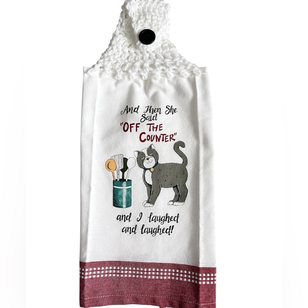 Hand Crafted Humorous Cat Hanging Kitchen Hand Towel
